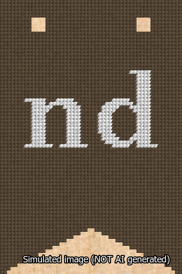 A simulated image of the stitched needlepoint design: Banner 13m Forked nd White on Brown. Not A.I. generated.