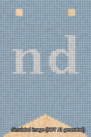 A simulated image of the stitched needlepoint design: Banner 13m Forked nd White on Light Blue. Not A.I. generated.