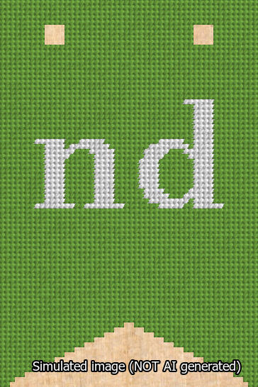 A simulated image of the stitched needlepoint design: Banner 13m Forked nd White on Light Green. Not A.I. generated.