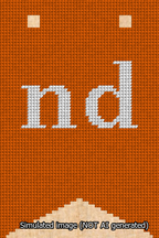 A simulated image of the stitched needlepoint design: Banner 13m Forked nd White on Orange. Not A.I. generated.