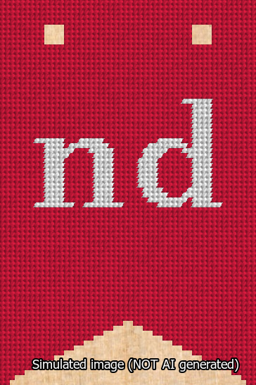 A simulated image of the stitched needlepoint design: Banner 13m Forked nd White on Red. Not A.I. generated.