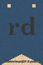A simulated image of the stitched needlepoint design: Banner 13m Forked rd Black on Blue. Not A.I. generated.