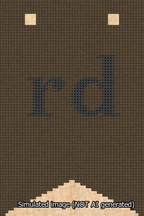 A simulated image of the stitched needlepoint design: Banner 13m Forked rd Black on Brown. Not A.I. generated.
