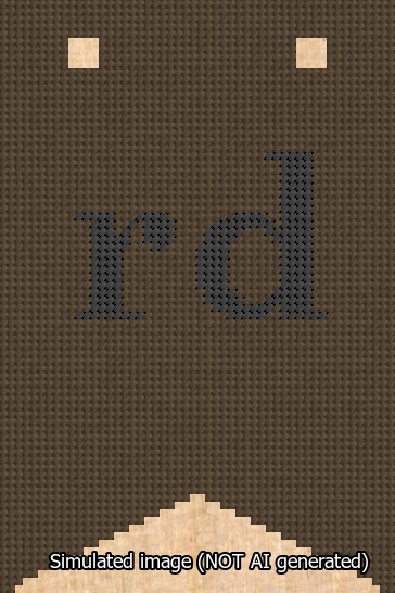 A simulated image of the stitched needlepoint design: Banner 13m Forked rd Black on Brown. Not A.I. generated.