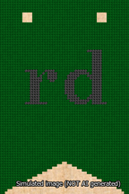 A simulated image of the stitched needlepoint design: Banner 13m Forked rd Black on Green. Not A.I. generated.