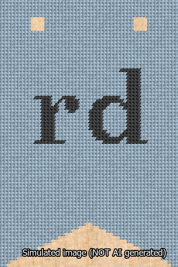 A simulated image of the stitched needlepoint design: Banner 13m Forked rd Black on Light Blue. Not A.I. generated.