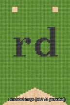 A simulated image of the stitched needlepoint design: Banner 13m Forked rd Black on Light Green. Not A.I. generated.
