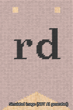 A simulated image of the stitched needlepoint design: Banner 13m Forked rd Black on Pink. Not A.I. generated.