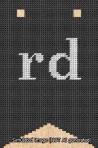 A simulated image of the stitched needlepoint design: Banner 13m Forked rd White on Black. Not A.I. generated.