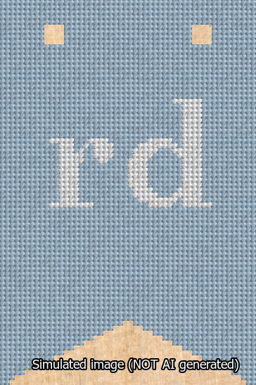 A simulated image of the stitched needlepoint design: Banner 13m Forked rd White on Light Blue. Not A.I. generated.
