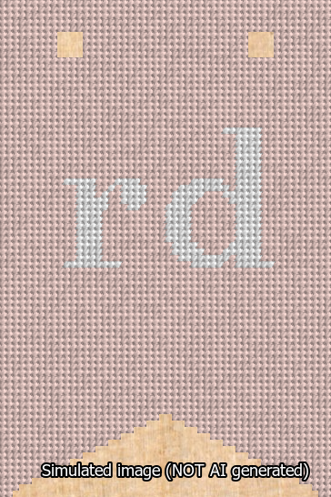 A simulated image of the stitched needlepoint design: Banner 13m Forked rd White on Pink. Not A.I. generated.