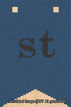 A simulated image of the stitched needlepoint design: Banner 13m Forked st Black on Blue. Not A.I. generated.