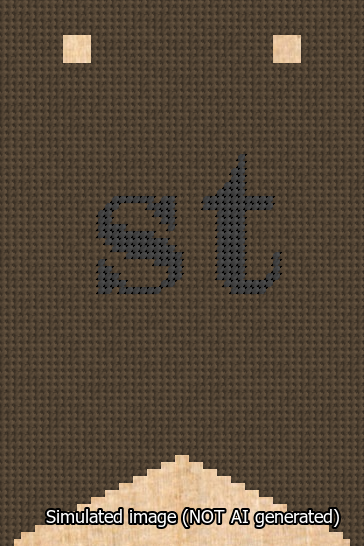 A simulated image of the stitched needlepoint design: Banner 13m Forked st Black on Brown. Not A.I. generated.