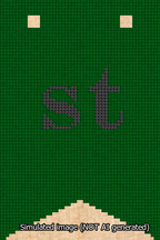 A simulated image of the stitched needlepoint design: Banner 13m Forked st Black on Green. Not A.I. generated.