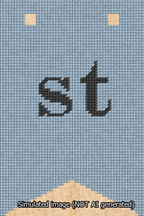 A simulated image of the stitched needlepoint design: Banner 13m Forked st Black on Light Blue. Not A.I. generated.