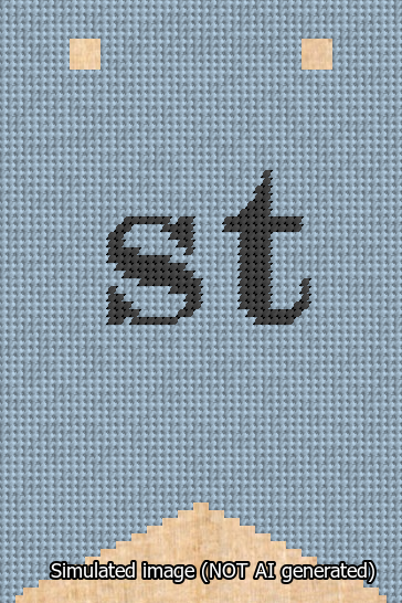 A simulated image of the stitched needlepoint design: Banner 13m Forked st Black on Light Blue. Not A.I. generated.