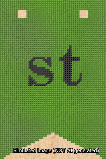 A simulated image of the stitched needlepoint design: Banner 13m Forked st Black on Light Green. Not A.I. generated.
