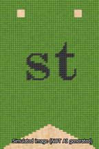 A simulated image of the stitched needlepoint design: Banner 13m Forked st Black on Light Green. Not A.I. generated.
