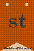 A simulated image of the stitched needlepoint design: Banner 13m Forked st Black on Orange. Not A.I. generated.