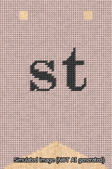 A simulated image of the stitched needlepoint design: Banner 13m Forked st Black on Pink. Not A.I. generated.