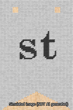 A simulated image of the stitched needlepoint design: Banner 13m Forked st Black on White. Not A.I. generated.