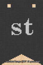 A simulated image of the stitched needlepoint design: Banner 13m Forked st White on Black. Not A.I. generated.