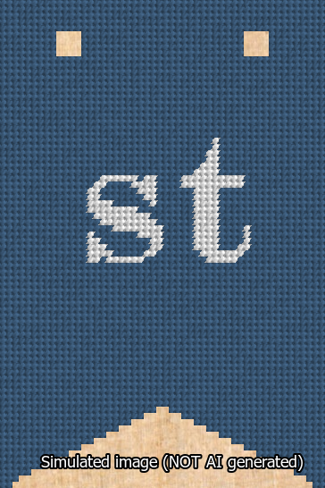 A simulated image of the stitched needlepoint design: Banner 13m Forked st White on Blue. Not A.I. generated.