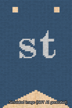 A simulated image of the stitched needlepoint design: Banner 13m Forked st White on Blue. Not A.I. generated.