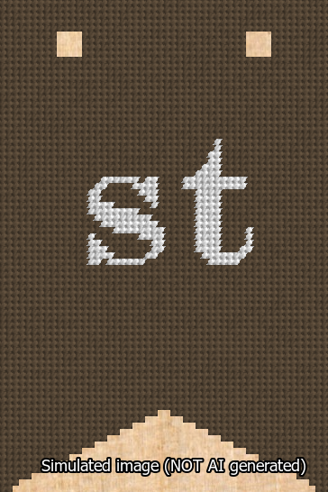 A simulated image of the stitched needlepoint design: Banner 13m Forked st White on Brown. Not A.I. generated.