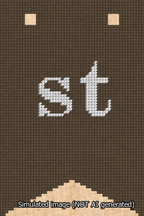 A simulated image of the stitched needlepoint design: Banner 13m Forked st White on Brown. Not A.I. generated.