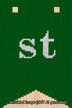 A simulated image of the stitched needlepoint design: Banner 13m Forked st White on Green. Not A.I. generated.