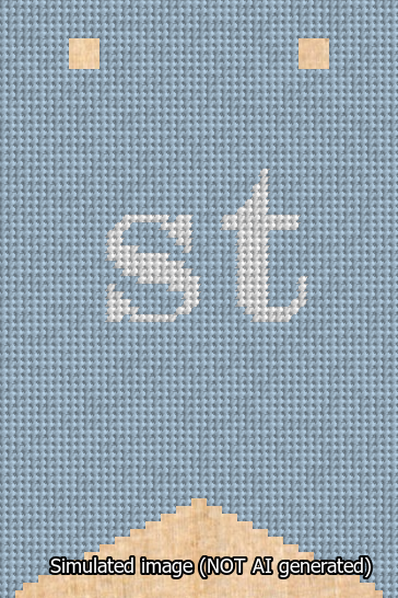A simulated image of the stitched needlepoint design: Banner 13m Forked st White on Light Blue. Not A.I. generated.
