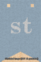 A simulated image of the stitched needlepoint design: Banner 13m Forked st White on Light Blue. Not A.I. generated.