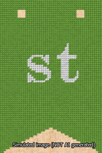 A simulated image of the stitched needlepoint design: Banner 13m Forked st White on Light Green. Not A.I. generated.