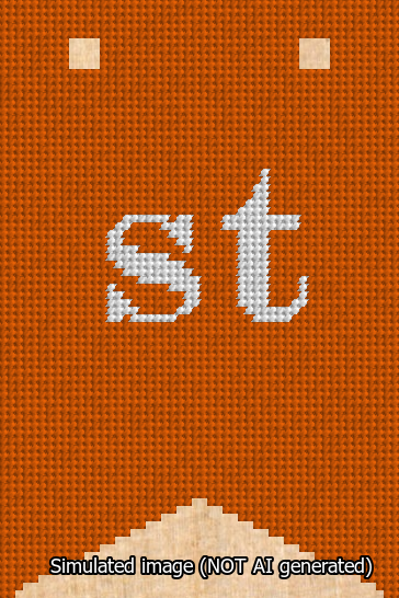 A simulated image of the stitched needlepoint design: Banner 13m Forked st White on Orange. Not A.I. generated.