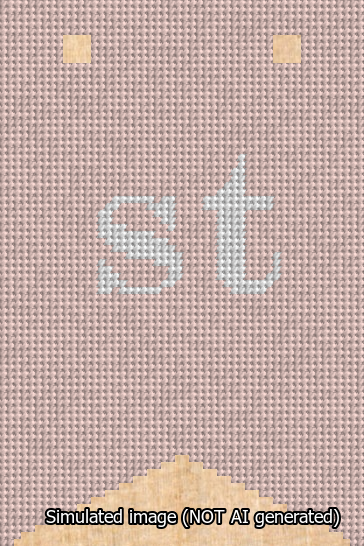 A simulated image of the stitched needlepoint design: Banner 13m Forked st White on Pink. Not A.I. generated.