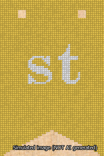 A simulated image of the stitched needlepoint design: Banner 13m Forked st White on Yellow. Not A.I. generated.