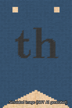 A simulated image of the stitched needlepoint design: Banner 13m Forked th Black on Blue. Not A.I. generated.