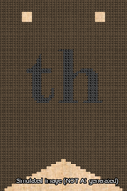 A simulated image of the stitched needlepoint design: Banner 13m Forked th Black on Brown. Not A.I. generated.