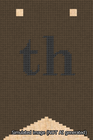 A simulated image of the stitched needlepoint design: Banner 13m Forked th Black on Brown. Not A.I. generated.