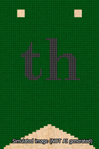 A simulated image of the stitched needlepoint design: Banner 13m Forked th Black on Green. Not A.I. generated.