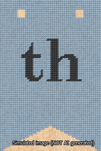 A simulated image of the stitched needlepoint design: Banner 13m Forked th Black on Light Blue. Not A.I. generated.