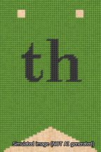 A simulated image of the stitched needlepoint design: Banner 13m Forked th Black on Light Green. Not A.I. generated.