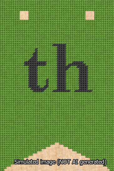 A simulated image of the stitched needlepoint design: Banner 13m Forked th Black on Light Green. Not A.I. generated.