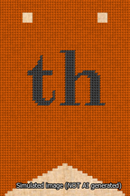A simulated image of the stitched needlepoint design: Banner 13m Forked th Black on Orange. Not A.I. generated.