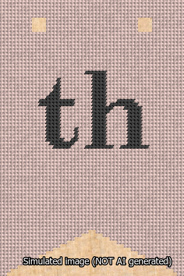 A simulated image of the stitched needlepoint design: Banner 13m Forked th Black on Pink. Not A.I. generated.