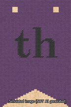 A simulated image of the stitched needlepoint design: Banner 13m Forked th Black on Purple. Not A.I. generated.