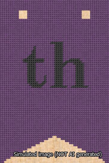 A simulated image of the stitched needlepoint design: Banner 13m Forked th Black on Purple. Not A.I. generated.
