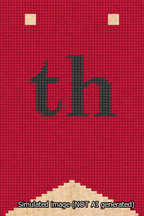A simulated image of the stitched needlepoint design: Banner 13m Forked th Black on Red. Not A.I. generated.
