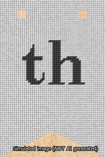 A simulated image of the stitched needlepoint design: Banner 13m Forked th Black on White. Not A.I. generated.